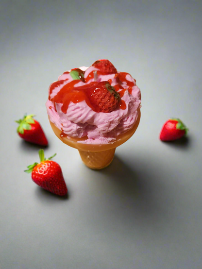 Strawberry & Vanilla Scented Ice Cream Cone Soy Candle
