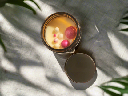 Wickless white linen scented candle with pink pearl shaped on top